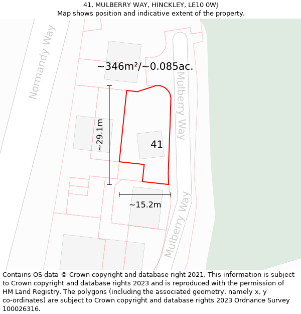 41, MULBERRY WAY, HINCKLEY, LE10 0WJ: Plot and title map