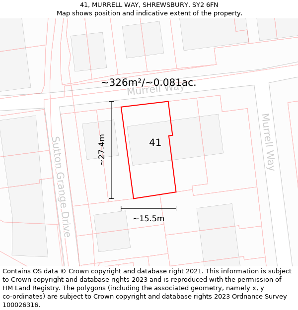 41, MURRELL WAY, SHREWSBURY, SY2 6FN: Plot and title map