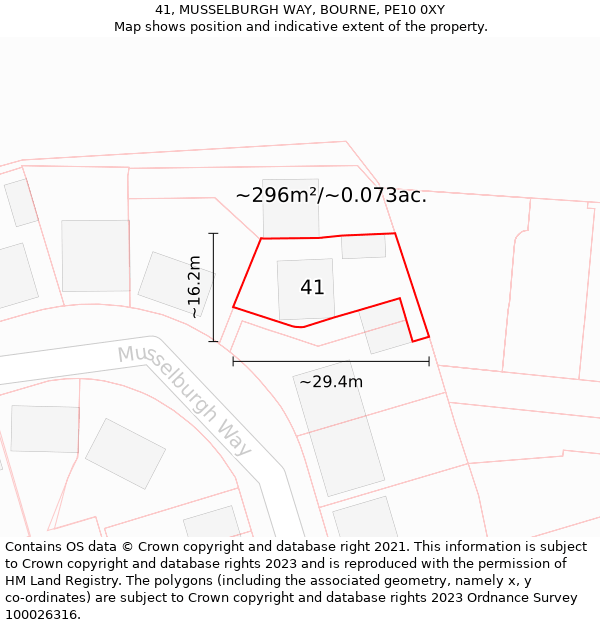 41, MUSSELBURGH WAY, BOURNE, PE10 0XY: Plot and title map