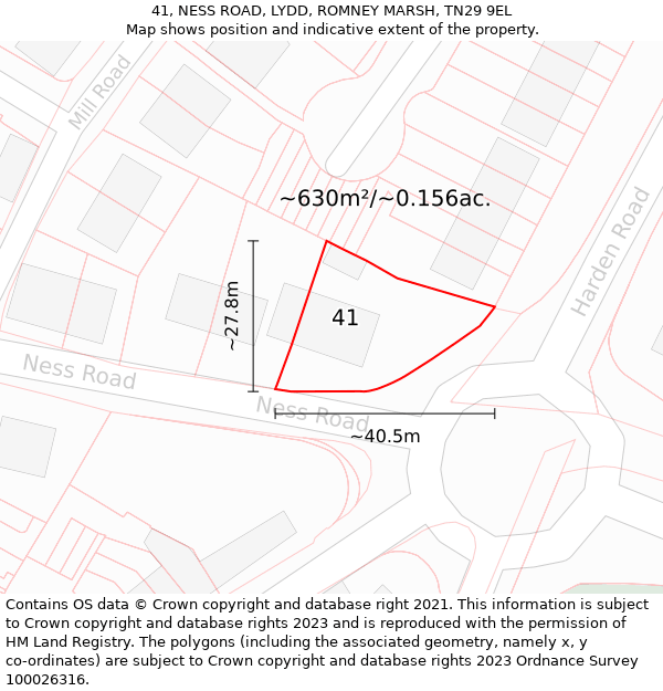 41, NESS ROAD, LYDD, ROMNEY MARSH, TN29 9EL: Plot and title map