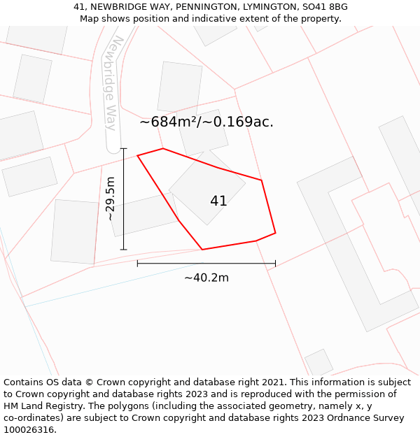 41, NEWBRIDGE WAY, PENNINGTON, LYMINGTON, SO41 8BG: Plot and title map