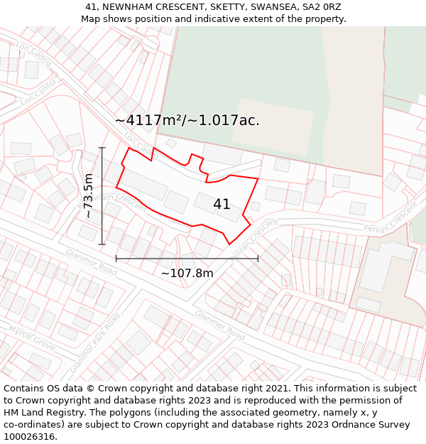 41, NEWNHAM CRESCENT, SKETTY, SWANSEA, SA2 0RZ: Plot and title map