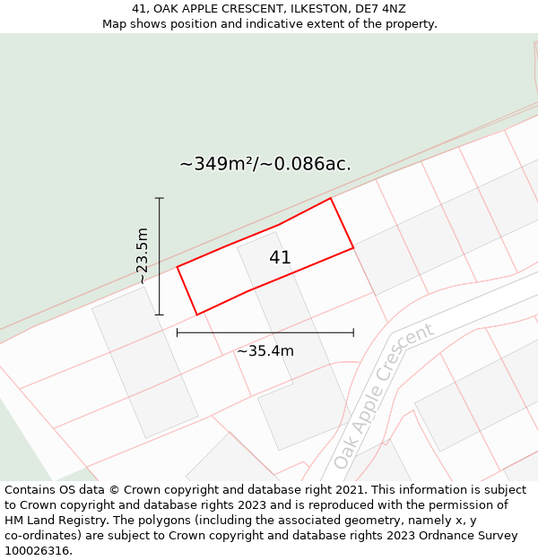 41, OAK APPLE CRESCENT, ILKESTON, DE7 4NZ: Plot and title map