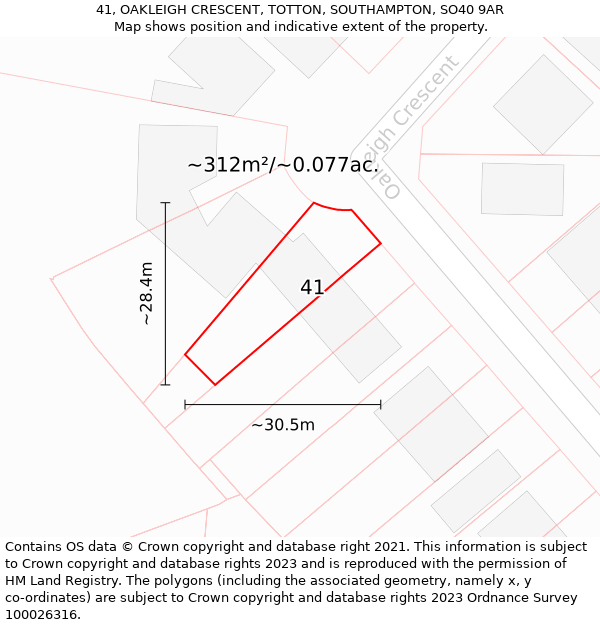 41, OAKLEIGH CRESCENT, TOTTON, SOUTHAMPTON, SO40 9AR: Plot and title map