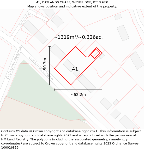 41, OATLANDS CHASE, WEYBRIDGE, KT13 9RP: Plot and title map