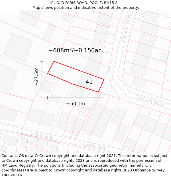 41, OLD FARM ROAD, POOLE, BH15 3LL: Plot and title map