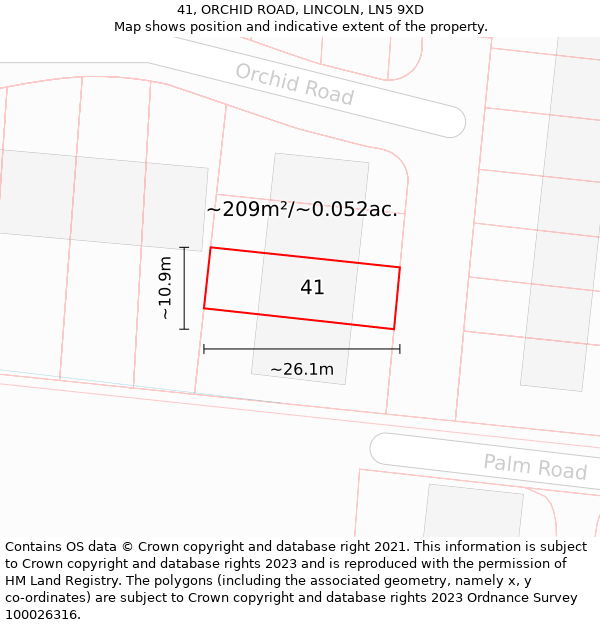 41, ORCHID ROAD, LINCOLN, LN5 9XD: Plot and title map