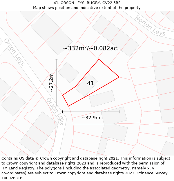 41, ORSON LEYS, RUGBY, CV22 5RF: Plot and title map