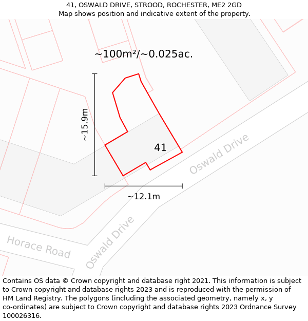 41, OSWALD DRIVE, STROOD, ROCHESTER, ME2 2GD: Plot and title map