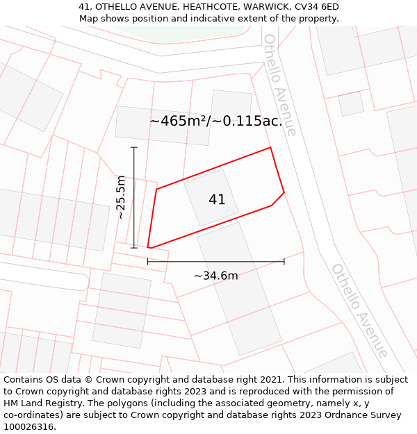 41, OTHELLO AVENUE, HEATHCOTE, WARWICK, CV34 6ED: Plot and title map