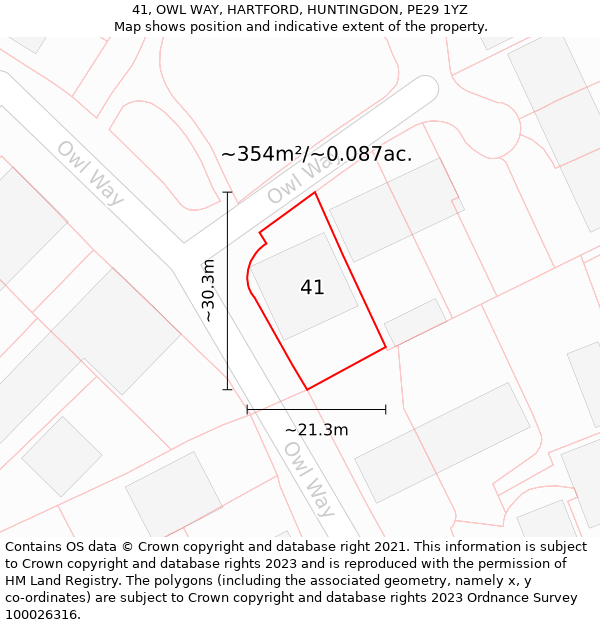 41, OWL WAY, HARTFORD, HUNTINGDON, PE29 1YZ: Plot and title map