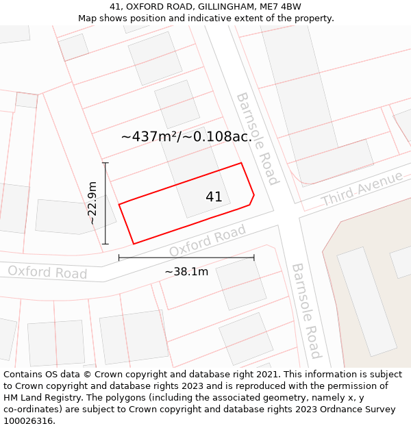 41, OXFORD ROAD, GILLINGHAM, ME7 4BW: Plot and title map