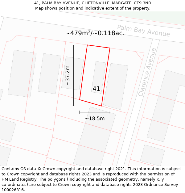 41, PALM BAY AVENUE, CLIFTONVILLE, MARGATE, CT9 3NR: Plot and title map