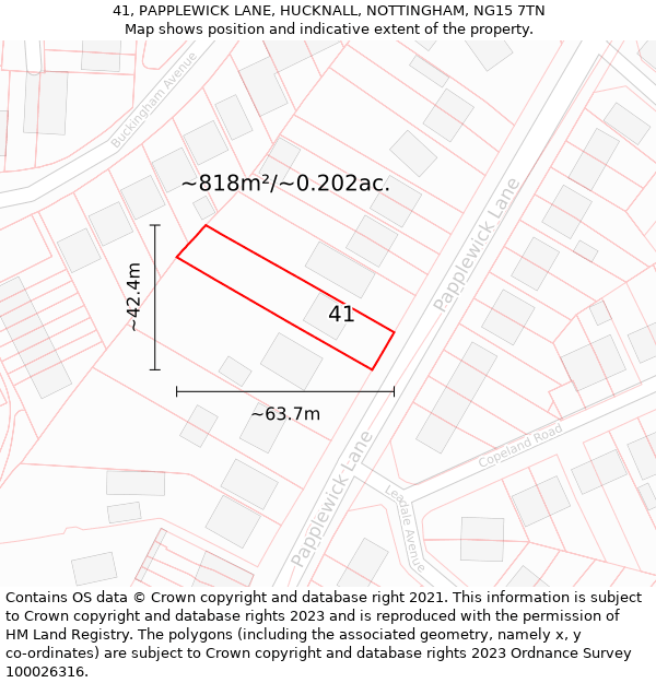 41, PAPPLEWICK LANE, HUCKNALL, NOTTINGHAM, NG15 7TN: Plot and title map