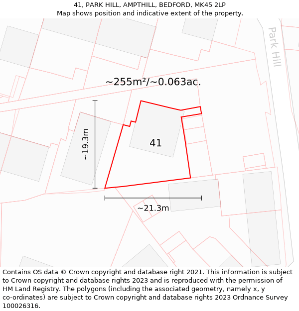 41, PARK HILL, AMPTHILL, BEDFORD, MK45 2LP: Plot and title map