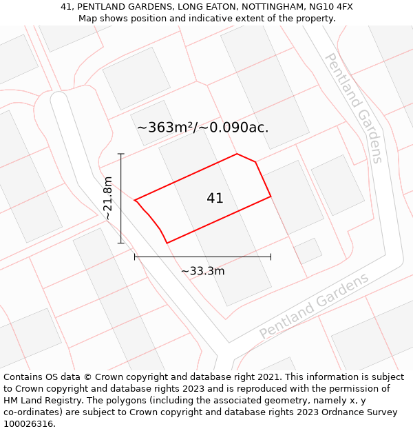 41, PENTLAND GARDENS, LONG EATON, NOTTINGHAM, NG10 4FX: Plot and title map