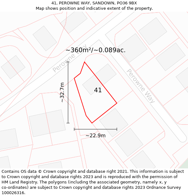 41, PEROWNE WAY, SANDOWN, PO36 9BX: Plot and title map