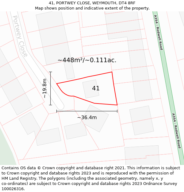 41, PORTWEY CLOSE, WEYMOUTH, DT4 8RF: Plot and title map