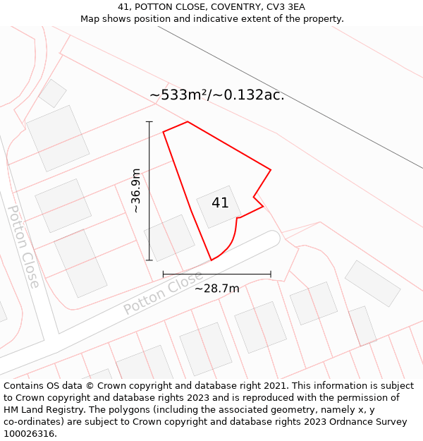 41, POTTON CLOSE, COVENTRY, CV3 3EA: Plot and title map