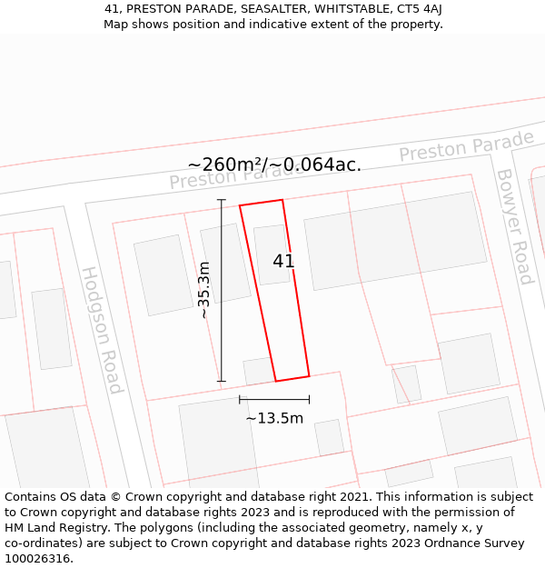 41, PRESTON PARADE, SEASALTER, WHITSTABLE, CT5 4AJ: Plot and title map