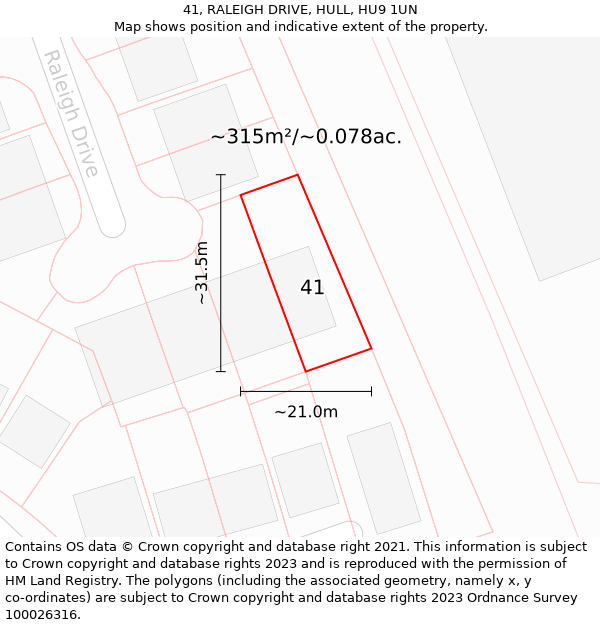 41, RALEIGH DRIVE, HULL, HU9 1UN: Plot and title map