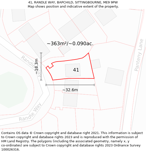 41, RANDLE WAY, BAPCHILD, SITTINGBOURNE, ME9 9PW: Plot and title map