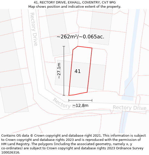 41, RECTORY DRIVE, EXHALL, COVENTRY, CV7 9PG: Plot and title map