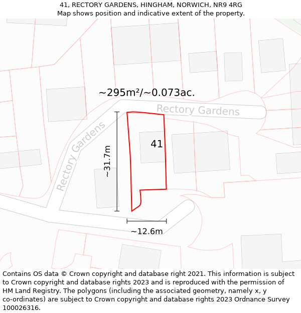41, RECTORY GARDENS, HINGHAM, NORWICH, NR9 4RG: Plot and title map