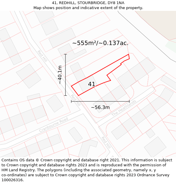 41, REDHILL, STOURBRIDGE, DY8 1NA: Plot and title map