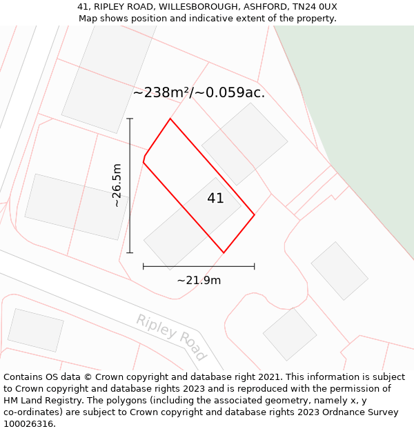 41, RIPLEY ROAD, WILLESBOROUGH, ASHFORD, TN24 0UX: Plot and title map