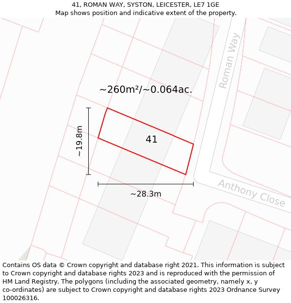 41, ROMAN WAY, SYSTON, LEICESTER, LE7 1GE: Plot and title map