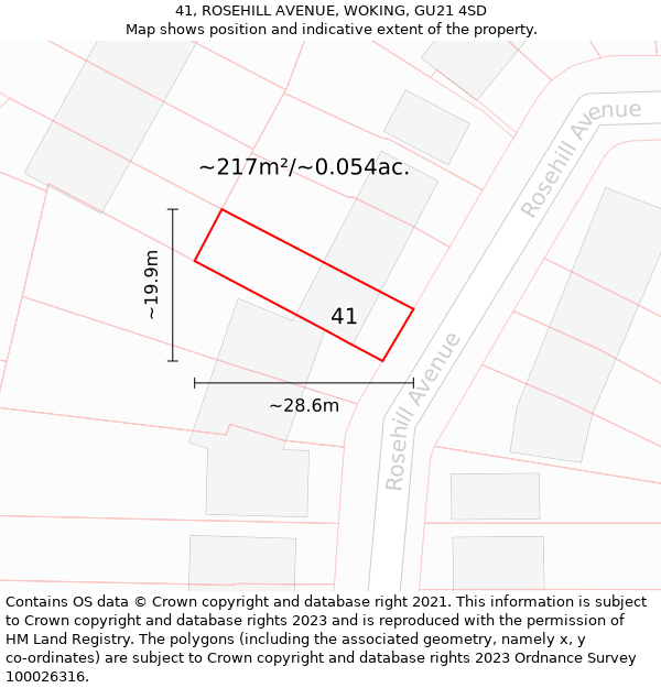 41, ROSEHILL AVENUE, WOKING, GU21 4SD: Plot and title map