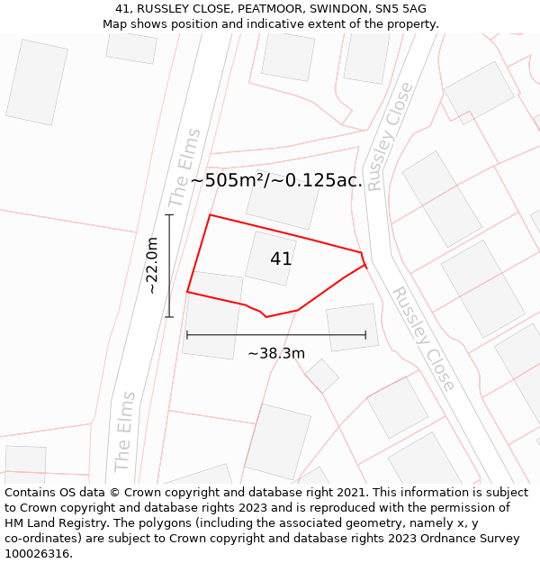 41, RUSSLEY CLOSE, PEATMOOR, SWINDON, SN5 5AG: Plot and title map