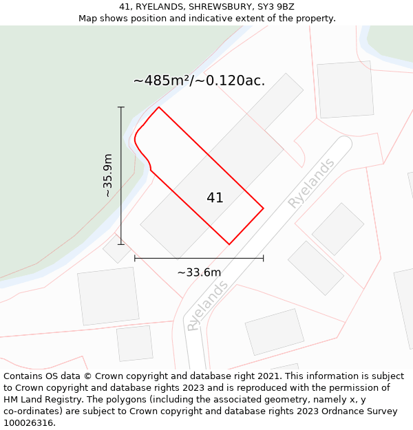 41, RYELANDS, SHREWSBURY, SY3 9BZ: Plot and title map