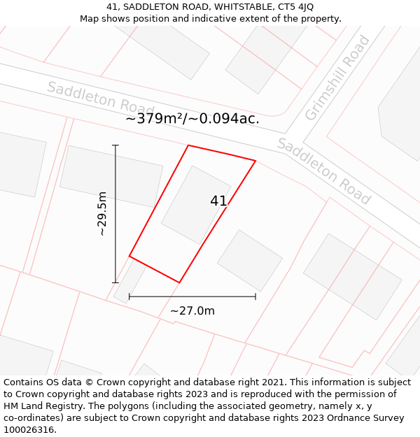 41, SADDLETON ROAD, WHITSTABLE, CT5 4JQ: Plot and title map