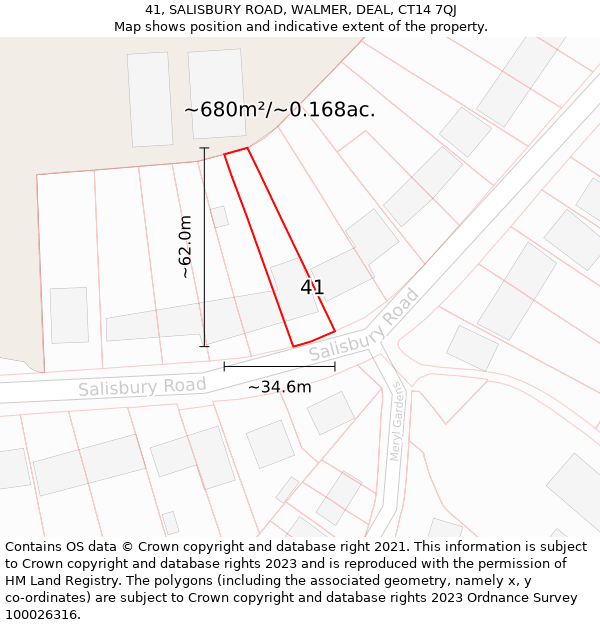 41, SALISBURY ROAD, WALMER, DEAL, CT14 7QJ: Plot and title map