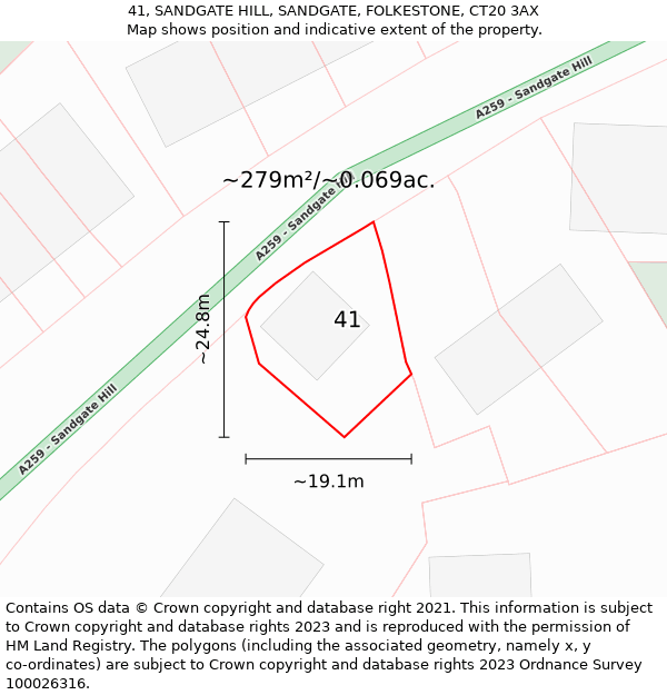 41, SANDGATE HILL, SANDGATE, FOLKESTONE, CT20 3AX: Plot and title map