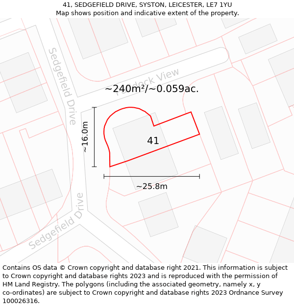 41, SEDGEFIELD DRIVE, SYSTON, LEICESTER, LE7 1YU: Plot and title map