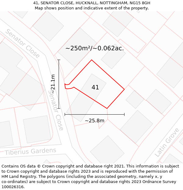 41, SENATOR CLOSE, HUCKNALL, NOTTINGHAM, NG15 8GH: Plot and title map