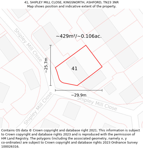 41, SHIPLEY MILL CLOSE, KINGSNORTH, ASHFORD, TN23 3NR: Plot and title map