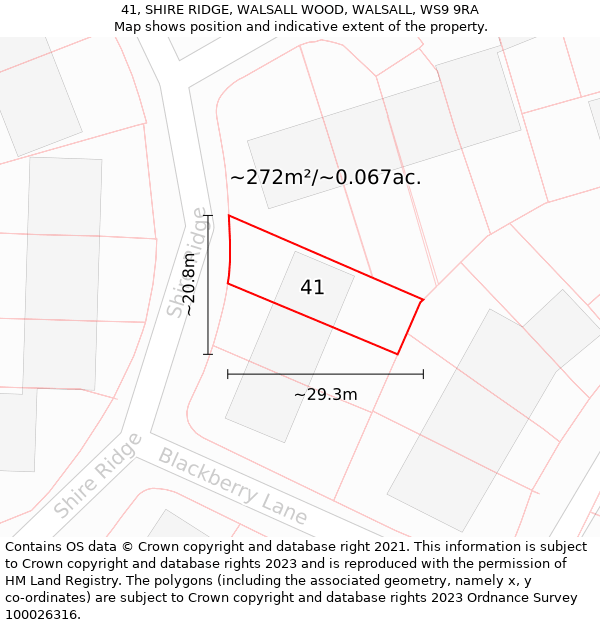 41, SHIRE RIDGE, WALSALL WOOD, WALSALL, WS9 9RA: Plot and title map