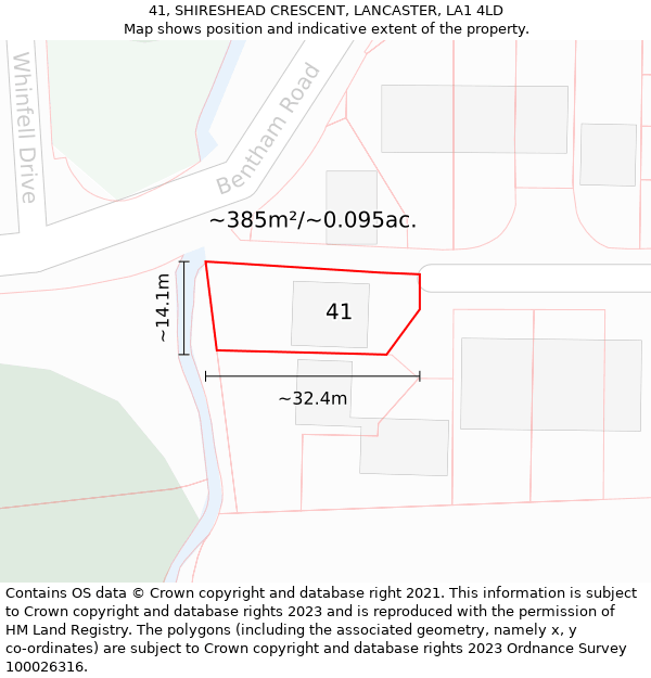 41, SHIRESHEAD CRESCENT, LANCASTER, LA1 4LD: Plot and title map