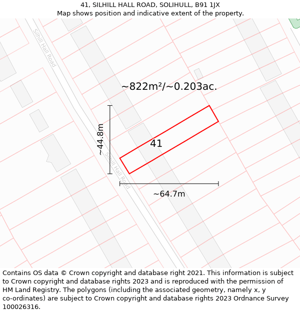 41, SILHILL HALL ROAD, SOLIHULL, B91 1JX: Plot and title map