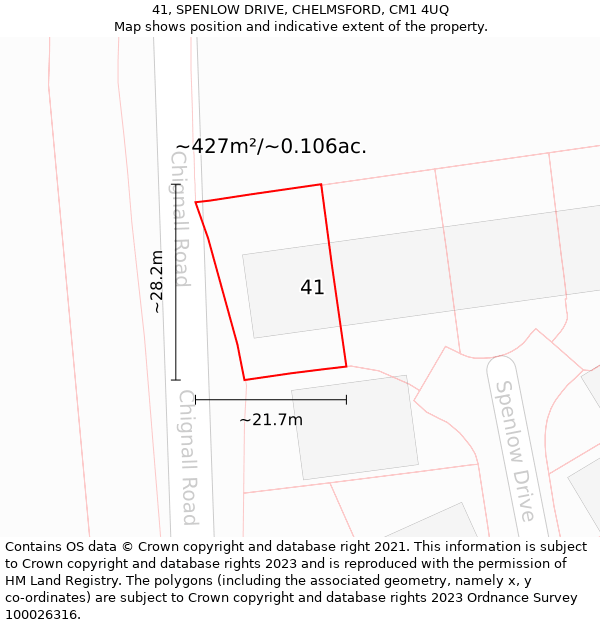 41, SPENLOW DRIVE, CHELMSFORD, CM1 4UQ: Plot and title map