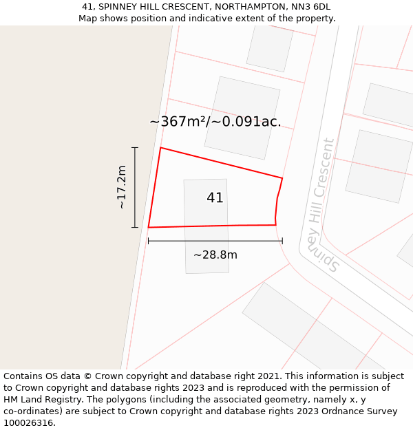 41, SPINNEY HILL CRESCENT, NORTHAMPTON, NN3 6DL: Plot and title map