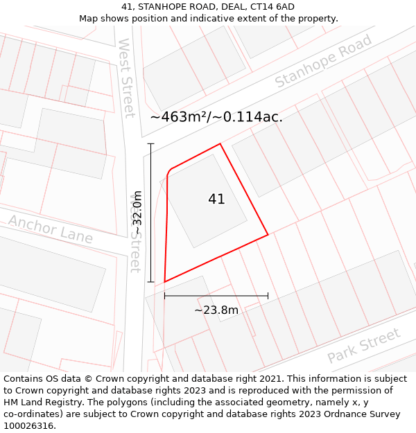 41, STANHOPE ROAD, DEAL, CT14 6AD: Plot and title map