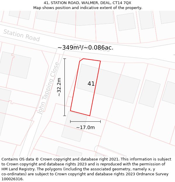41, STATION ROAD, WALMER, DEAL, CT14 7QX: Plot and title map