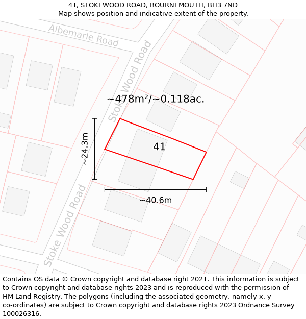 41, STOKEWOOD ROAD, BOURNEMOUTH, BH3 7ND: Plot and title map
