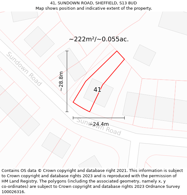 41, SUNDOWN ROAD, SHEFFIELD, S13 8UD: Plot and title map