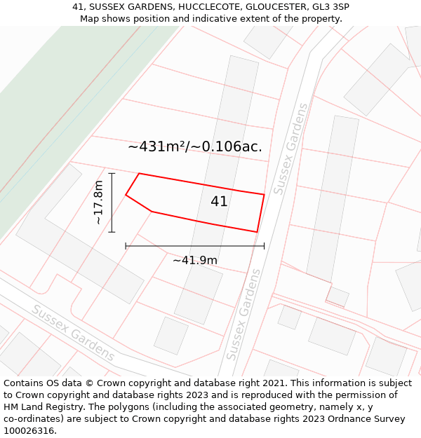 41, SUSSEX GARDENS, HUCCLECOTE, GLOUCESTER, GL3 3SP: Plot and title map